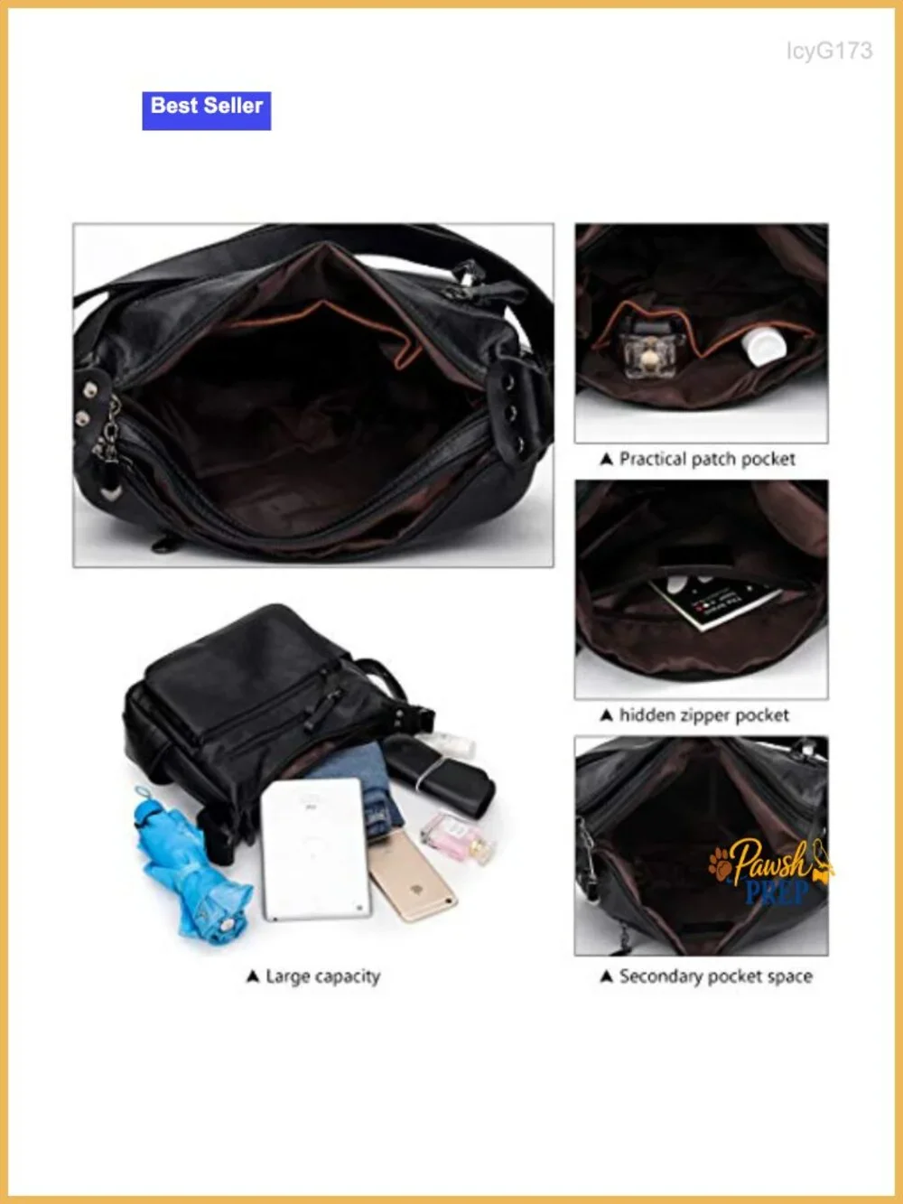 PU Leather Multi-Pocket Hobo Crossbody Bag Adjustable Strap